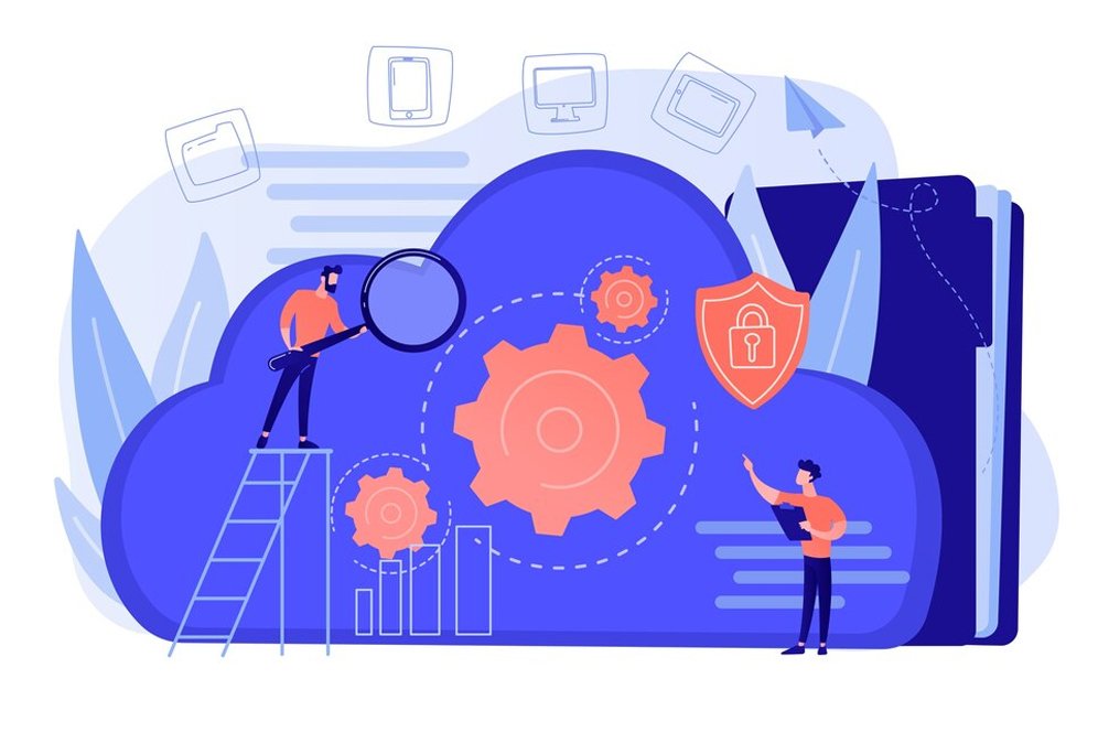 Cloud solution concept with interconnected network of servers and data, representing modern technology and business efficiency