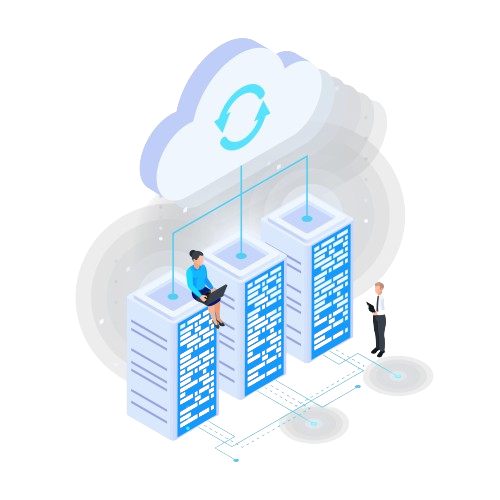 Digital transformation through futuristic IT infrastructure illustration depicting network connections and technology integration.