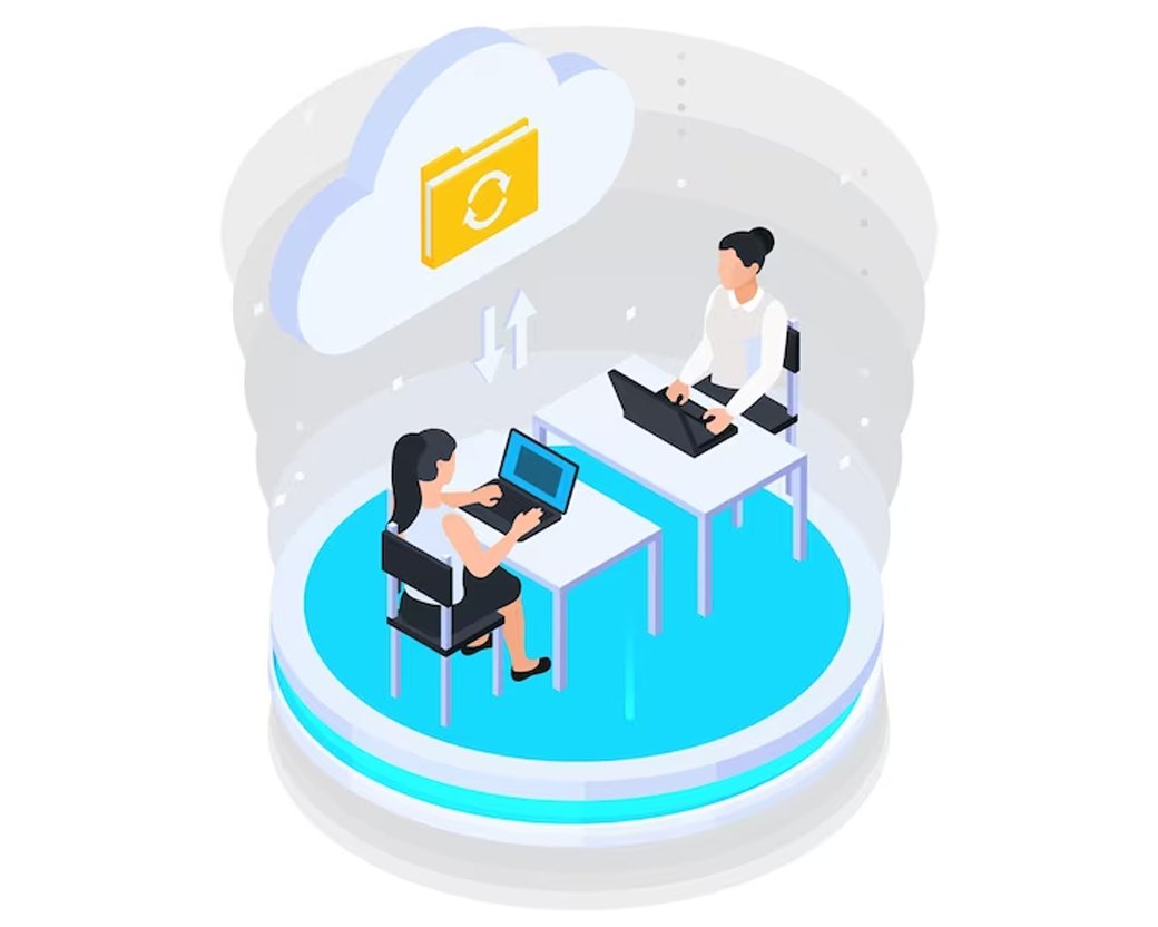 Public cloud infrastructure with network servers and data storage in a modern digital environment.